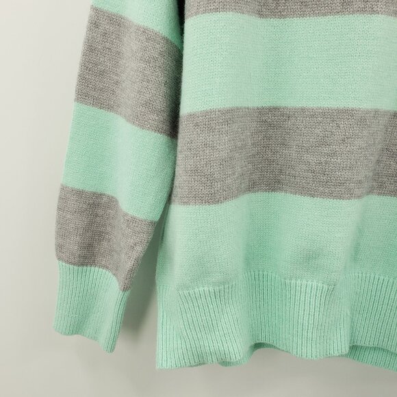 Vine & Love Striped Sweater Women's M Mint Green Gray Oversize Cozy Academia - Picture 3 of 7
